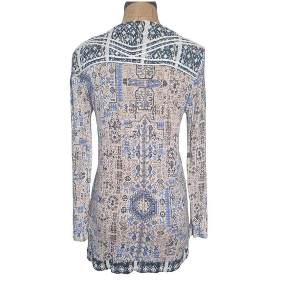 Lucky Brand Blue & Cream Boho Western Long Sleeve Blouse Size Small - Picture 2 of 4